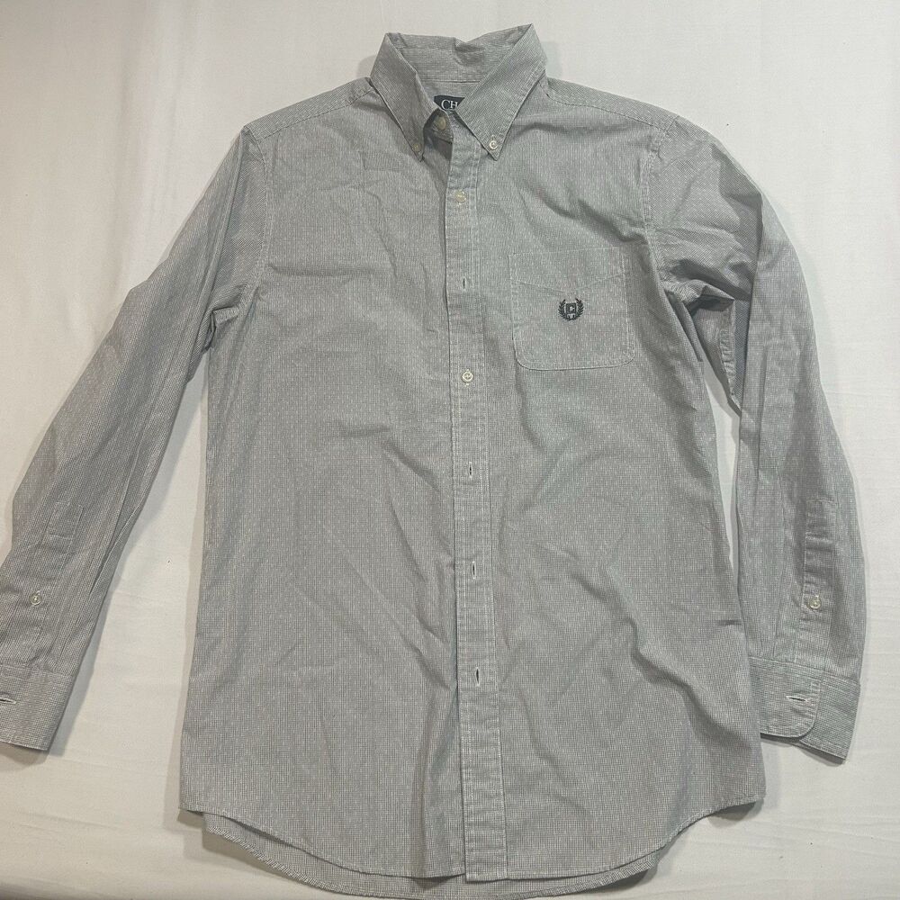 Chaps Ralph Lauren Shirt Men Small Gray Check Easy Care Button Down Long Sleeve